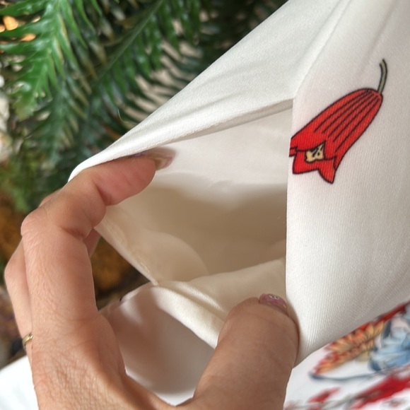 Brand New ABS Collection White Shift Dress Short Sleeved V-Neck Oriental Floral - Picture 13 of 15